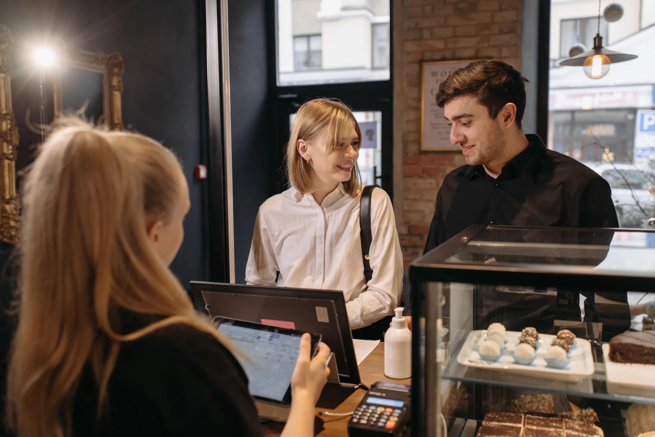 Local business serving customers at the counter